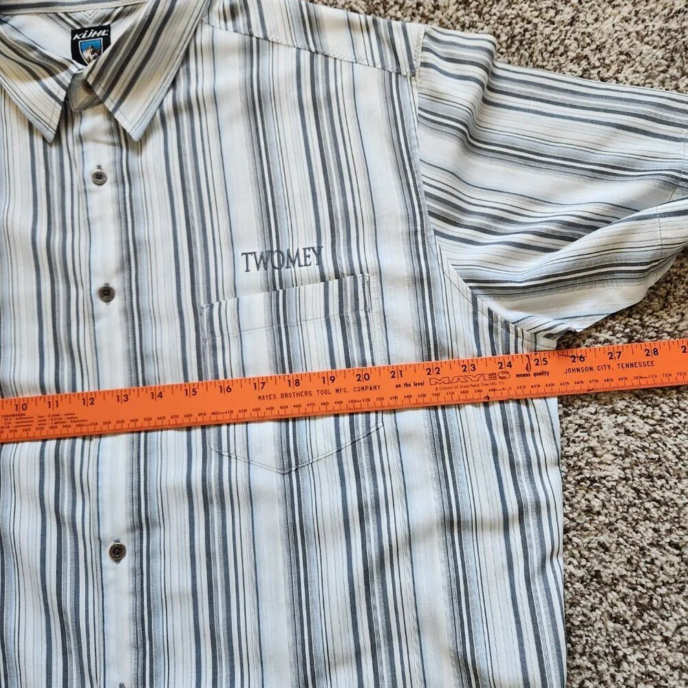 Kuhl Button Up‎ Shirt Mens XL Grey/Blue Stripe Short Sleeve Organic Cotton Blend - Picture 4 of 6